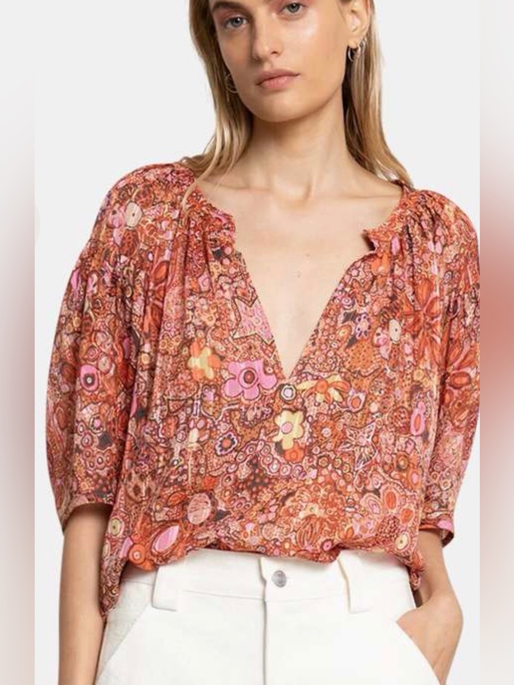 ALC Juliana Floral Print V Neck Blouse Top Size 2